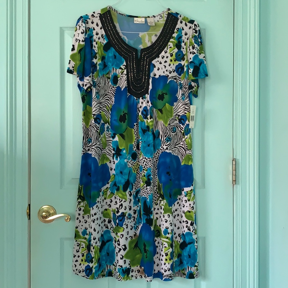 Women’s Green and Blue Flower Printed Dress Size 1X